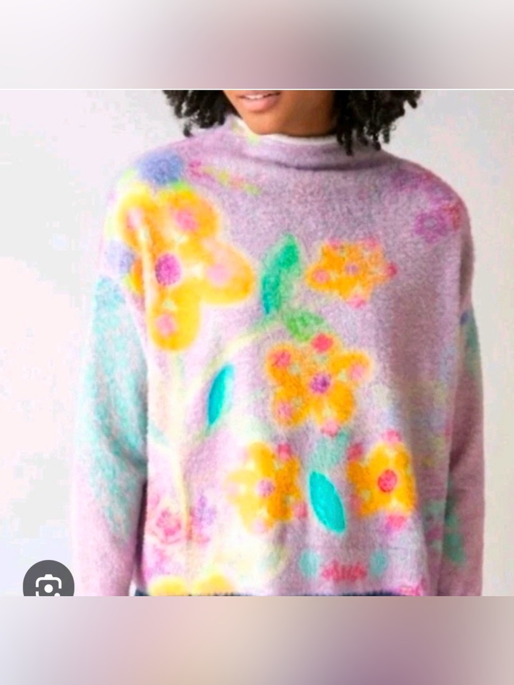 NATURAL LIFE Lavender Floral Fuzzy Sweater with Yellow & Teal Accents